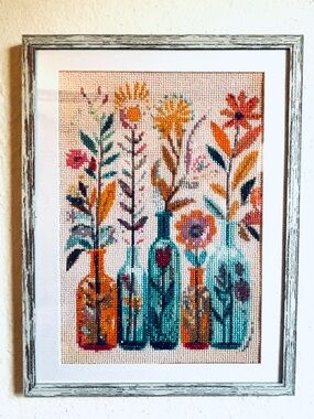 Beautiful Bottle Vases with Flowers Diamond Art Finished | Framed 14x17"